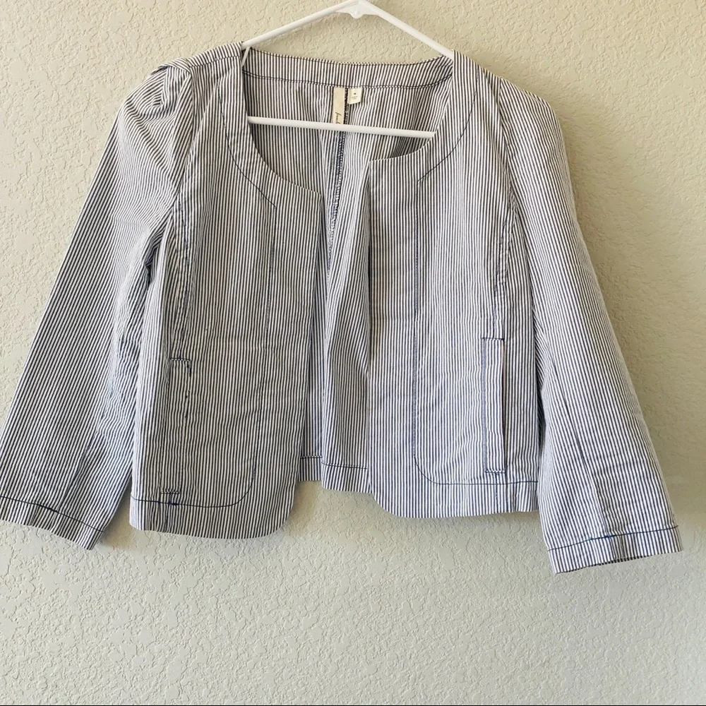 Frenchi Blue White Pinstripe Cropped Jacket Medium